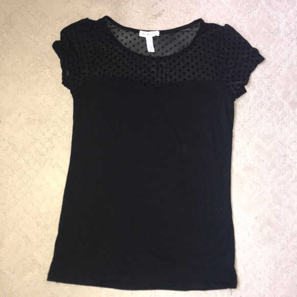 Ambiance Tops - Sheer Top Polka Dot Detail Black L Top